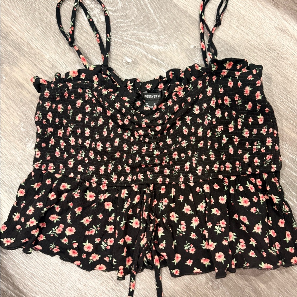 Forever 21 Black and Pink Floral Camisole